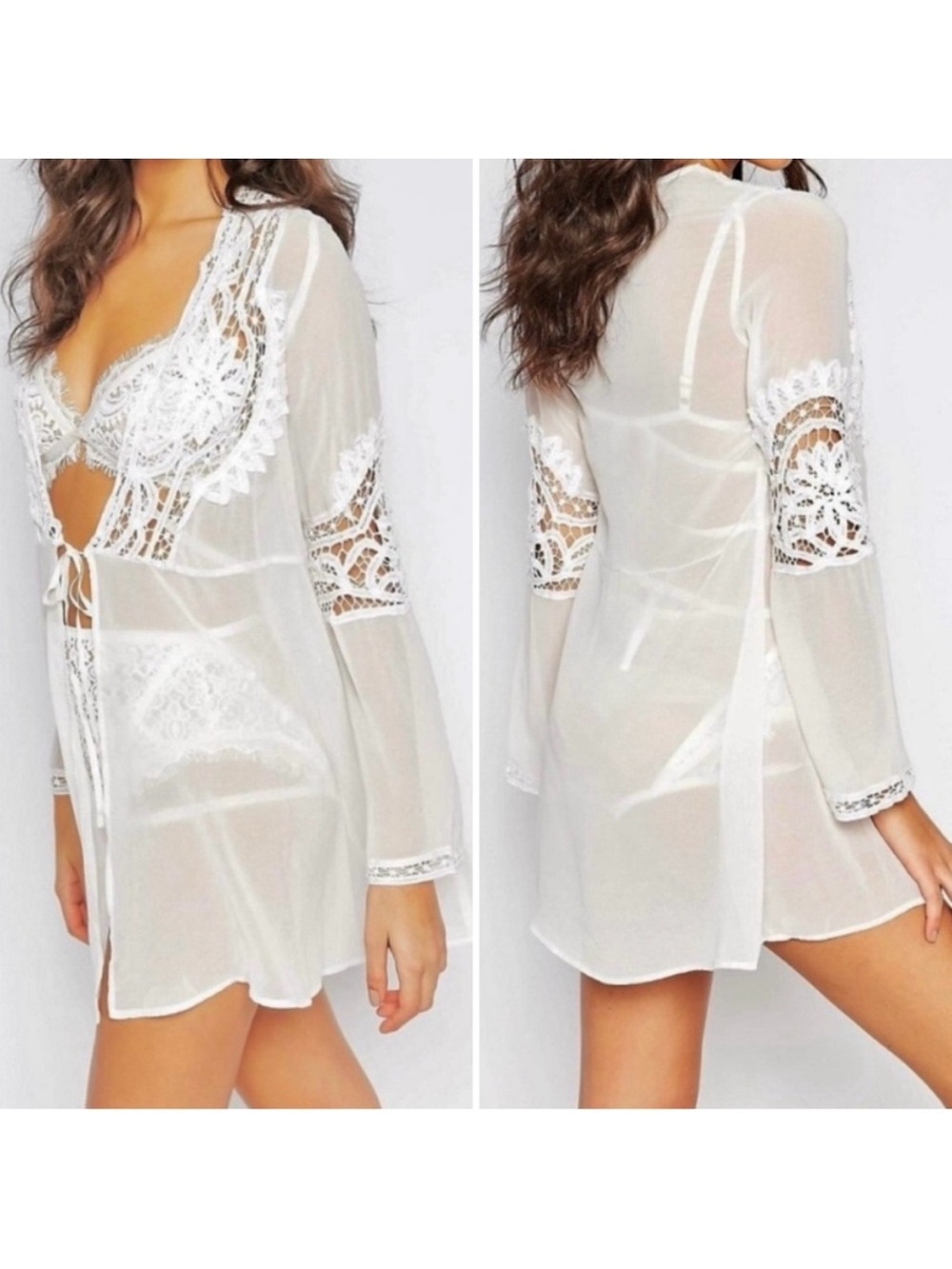 For Love & Lemons ‘Annabella’ sheer Robe - medium ivory Skivvies